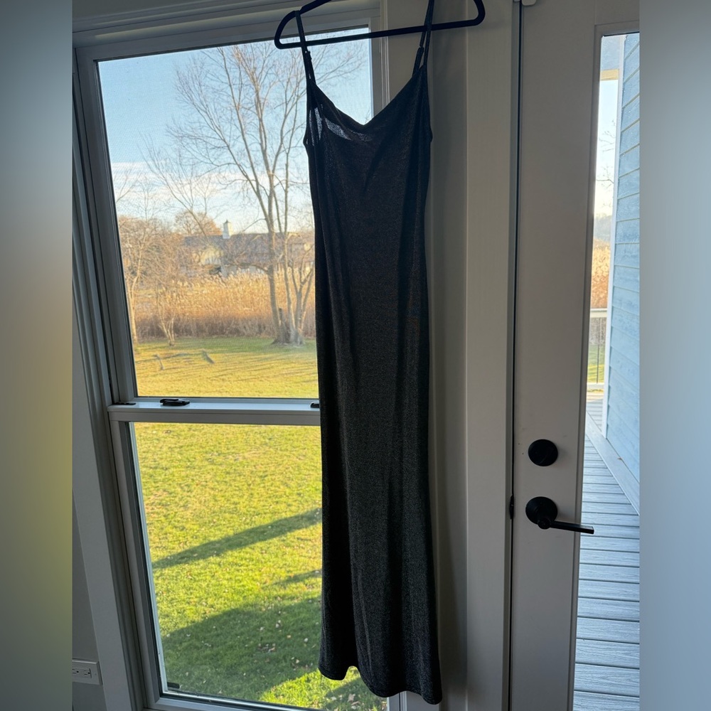 NWT long sparkly charcoal dress. Size M